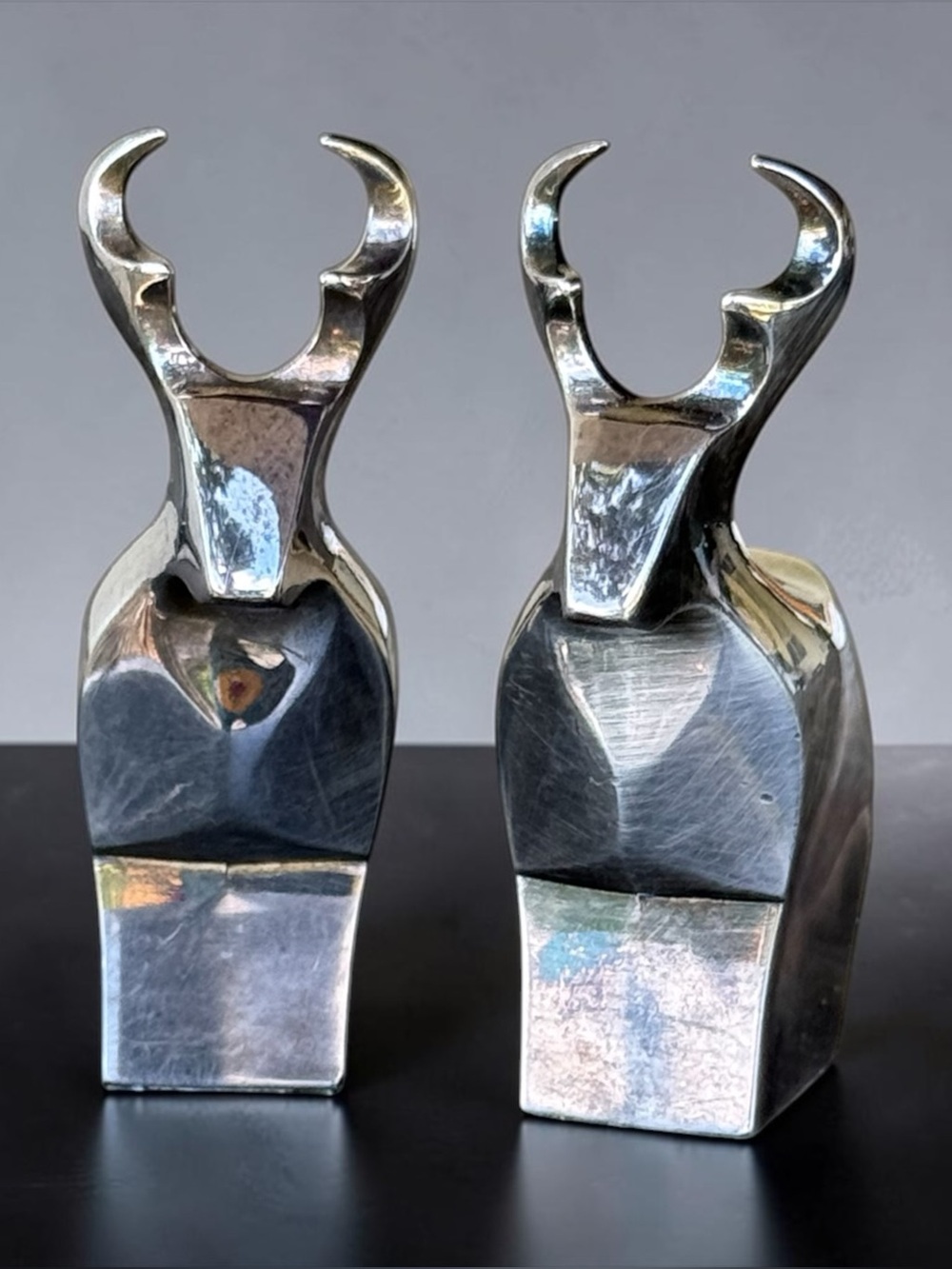 Vintage Dansk Designs Japan silver-plated reindeer figurines.
